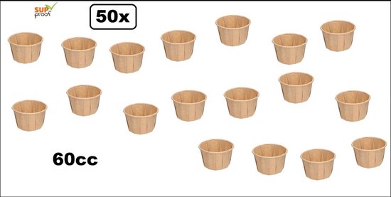 50x bruine, papieren sausbakjes, 60cc, composteerbaar.