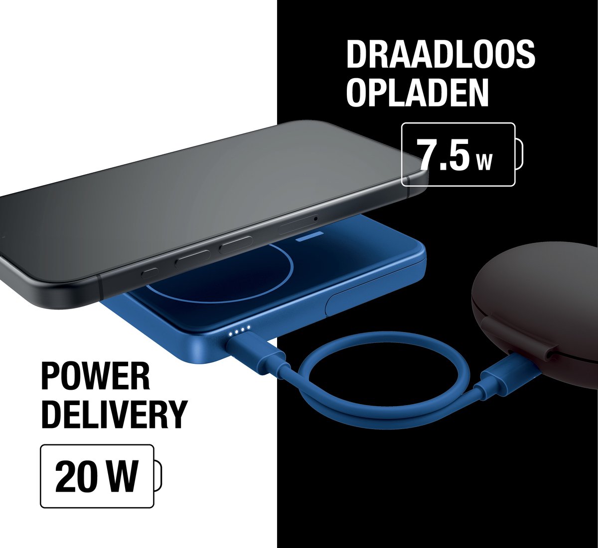 Fresh Magnetische Draadloze Powerbank 5000 mAh True Blue - afbeelding 2