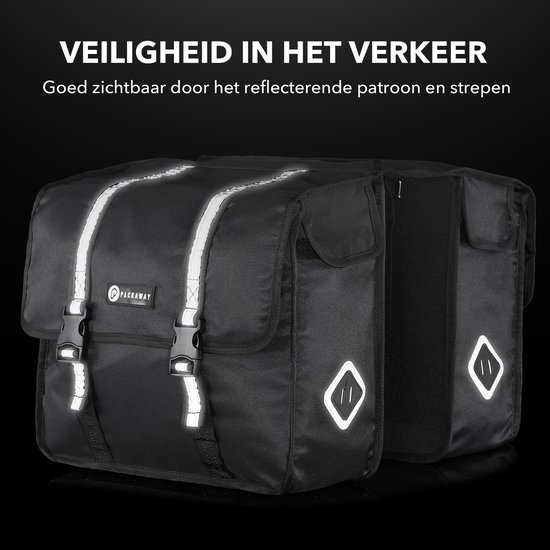 Packaway Dubbele Fietstassen - Waterdicht Fietstassen Elektrische Fiets - Reflectie - Zwart 36 Liter — afbeelding 3
