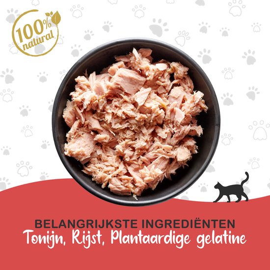 Kattenvoer Tonijn in Jelly – 24x85g – 51% Tonijn & Rijst – Natuurlijk Natvoer voor Katten in Blik – Sappige Kattenvoeding Zonder Toevoegingen