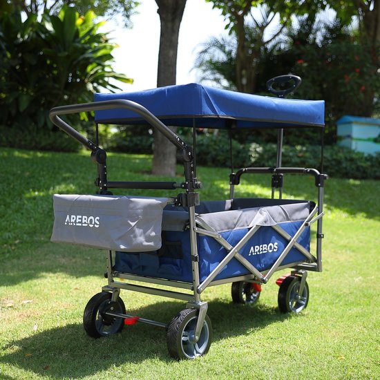 AREBOS Premium Bolderkar Opvouwbaar - Bolderkar - 100 kg - met Dak Blauw/ Grijs van AREBOS — afbeelding 5