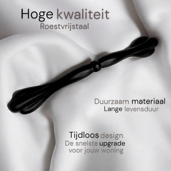 Zwarte, duurzame, roestvrijstalen meubelgreep met een tijdloos design.