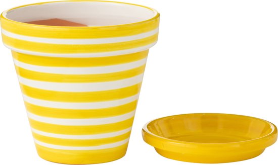 J-Line pot de fleurs Granada Stripes Handmade + Painted - céramique - jaune - medium - Ø 27 cm