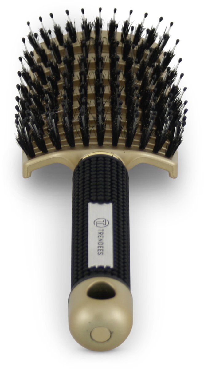 Trendees - Anti-Klit Haarborstel - Goud/Zwart - Hoofdhuid Verzorging - Curved