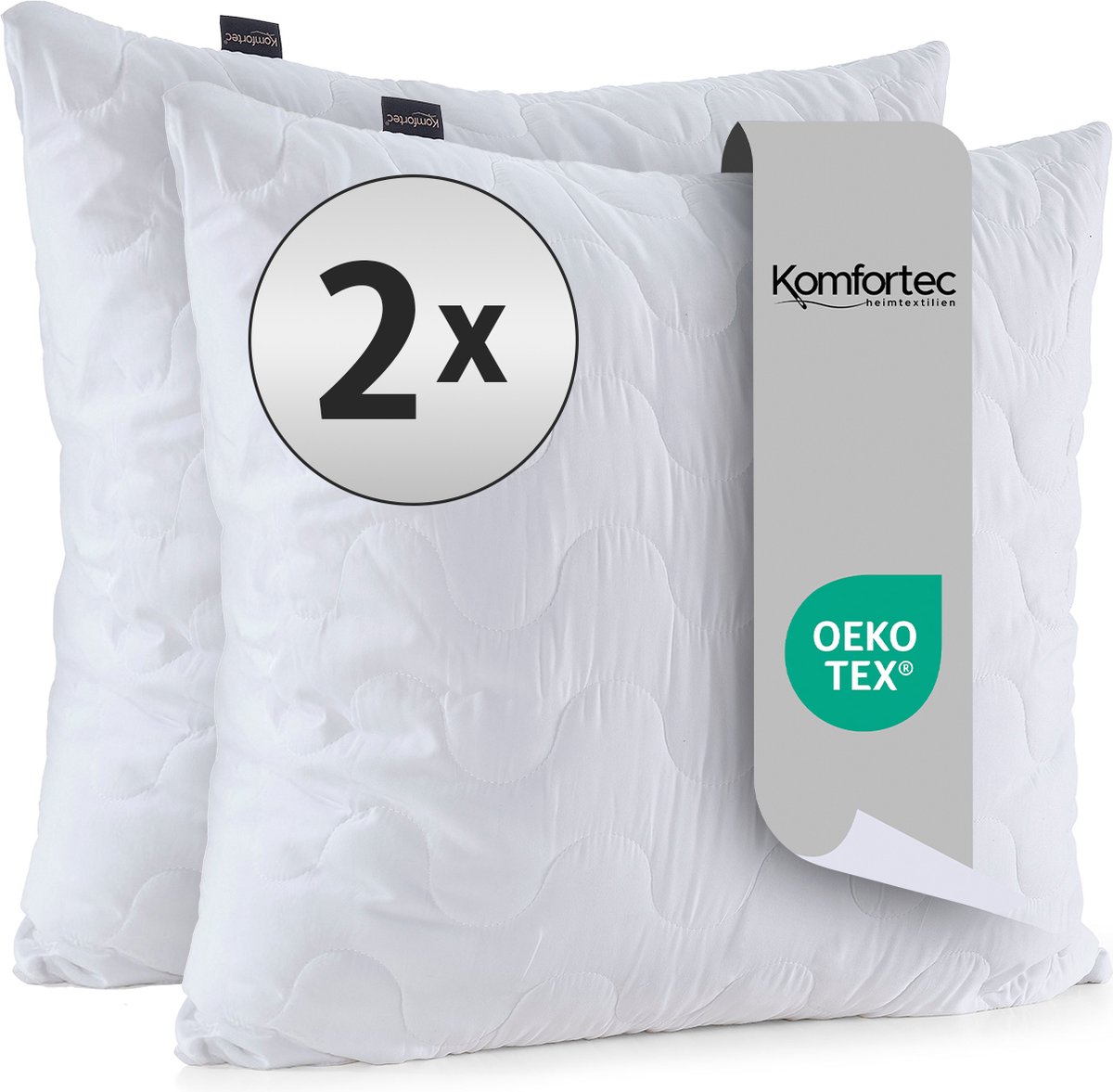 Komfortec Set van 2 Hoofdkussens 45x45 cm - Gewatteerd - Microvezel - Ademende Slaapkussens - Antiallergisch - Verstelbare Hoogte - Zacht & Licht