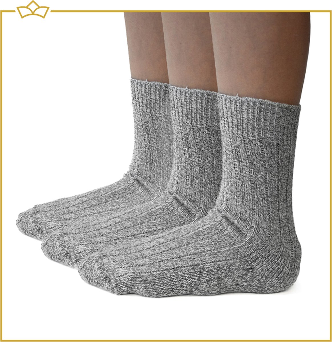 ATTREZZO® Sokken - Noorse Sokken - 3 paar - Wol - Nordic Socks - Grijs - maat 39-42
