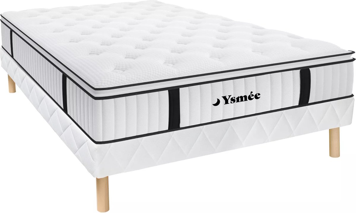 Vente-unique Set bedbodem + matras pocketveren en geïntegreerd dekmatras AMERICAN DREAM van DREAMEA - 160 x 200 cm