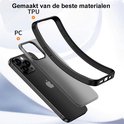 Coque noir mat transparente pour iPhone 15 Pro, montrée en deux parties, fabriquée en TPU et PC.