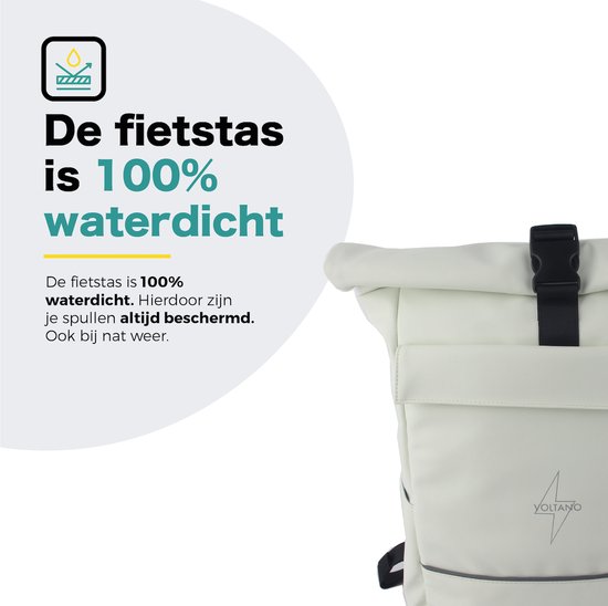 Voltano Luxe E-bike Rolltop Fietstas / Rugtas 28L - Crème - Enkele Pakaftas - 100% Waterdicht - Gratis Schouderband - Groot Laptop Vak van Voltano — afbeelding 3