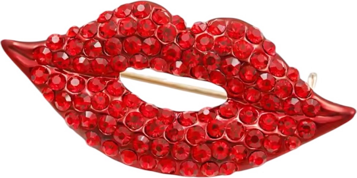 Broche Mond Rood Strass ( Emaille mondhoeken ) 3.5 x 1.8 cm