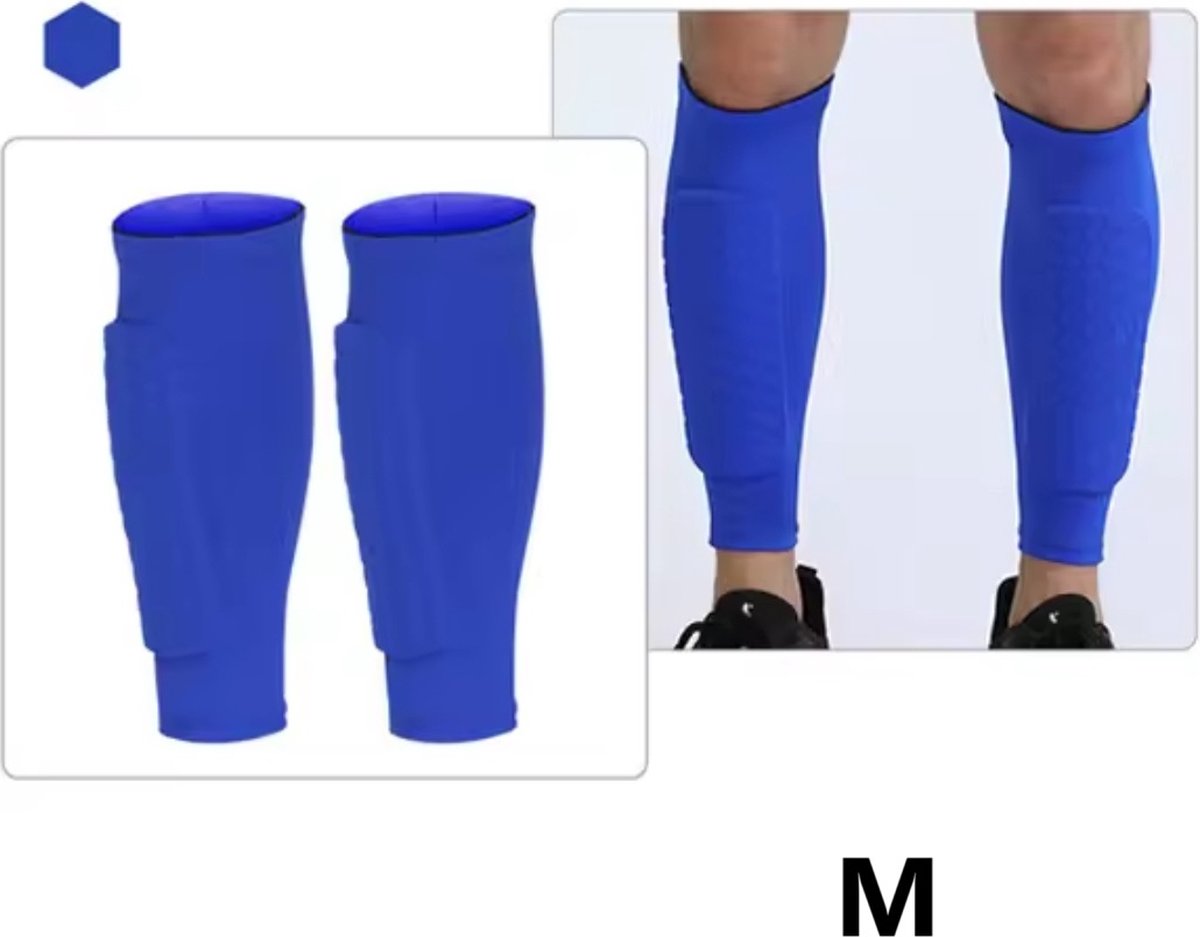 Zachte scheenbeschermers voetbal kind, jeugd, dames, heren, hockey, sport, training, shin guard, blauw, maat M