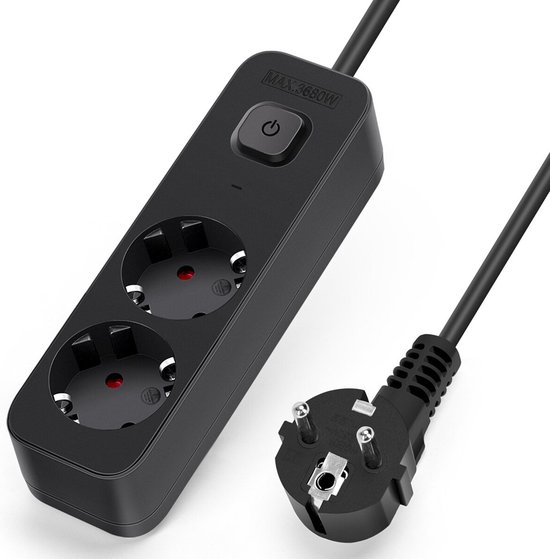 kwmobile verlengsnoer met 5 stopcontacten - Met afstandbediening, schakelaar en overspanningsbeveiliging - 2m kabel - Wit