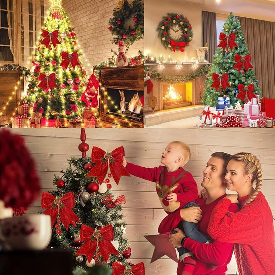 12 Stks/pak Kerststrikken voor Boom Drie Type Goud/Zilver/Rode Strikken Kerstversiering Opvallende Maak de Sfeer Kerstboom Decoratie voor Home Festival Gouden