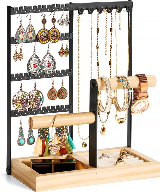 YONO Sieradenhouder - Sieradenrekje - Organizer voor Oorbellen - Kettingen - Armbanden - Opbergen - Houder - Zwart