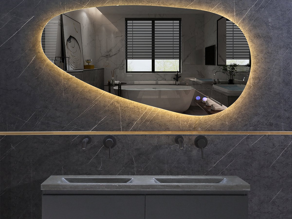 Mawialux LED Badkamerspiegel - 130x65cm - Asymmetrisch - Verlichting - Verwarming - Darla