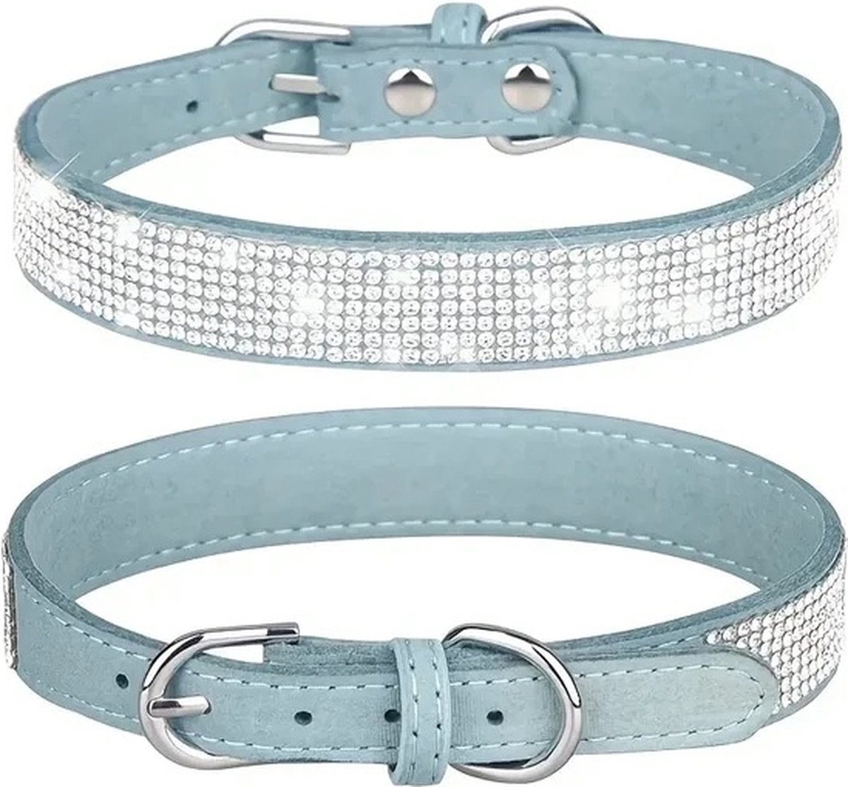 Honden halsband Blauw - Halsband Honden met Glitter en Strass - Blauw maat S - Luxe Honden Halsband - Petshop Seven®