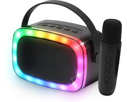 PartyFunLights mini karaoke set party speaker met microfoon zwart - Discoverlichting - Draadloos - Voor volwassenen en kinderen