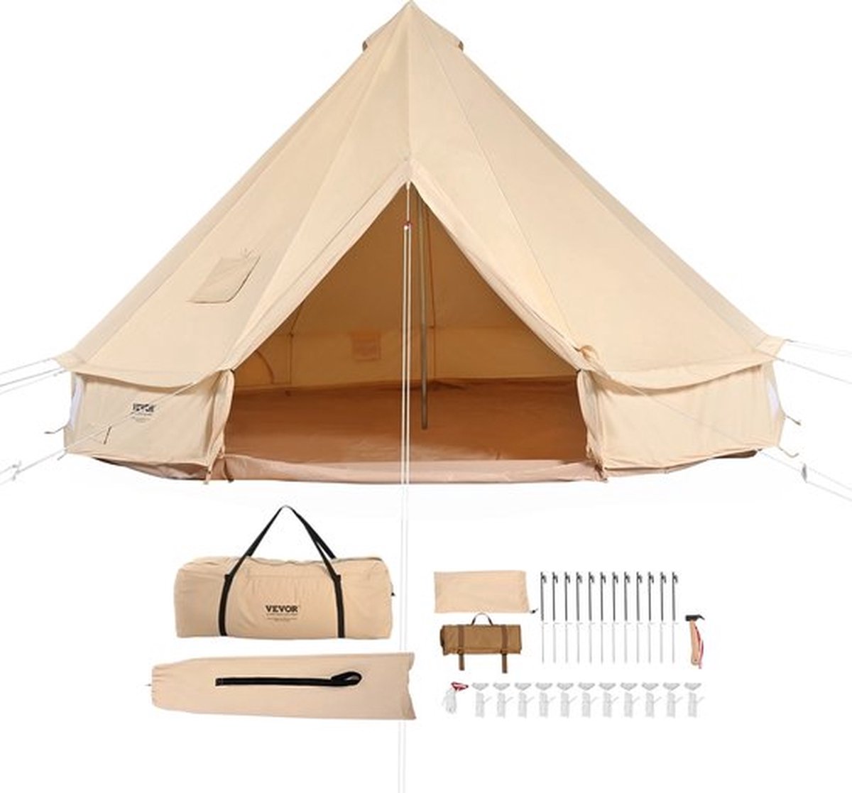 Thuys – Luxe Kampeertent – Canvas – Bell Tent – 4 tot 6 Personen – Waterdicht – Camping – 4x4 Meter – Hoogwaardig Materiaal – Beige