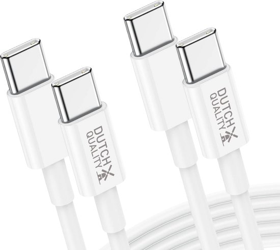Dutch Quality® 2x 2 meter USB C naar USB C kabel geschikt voor Apple iPhone 15 (Pro) / 16 - oplaadkabel geschikt voor Samsung telefoon en Tablet - oplader kabel USB C - USB C naar USB C kabel - Oplaadkabel - Lader – Laadkabel (2-pack)