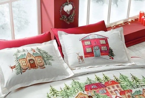 Parure de couette Wit et rouge pour lit double thème Noël 200 x 220 cm\ Set de couette White et rouge pour lit double thème Noël 200 x 220 cm