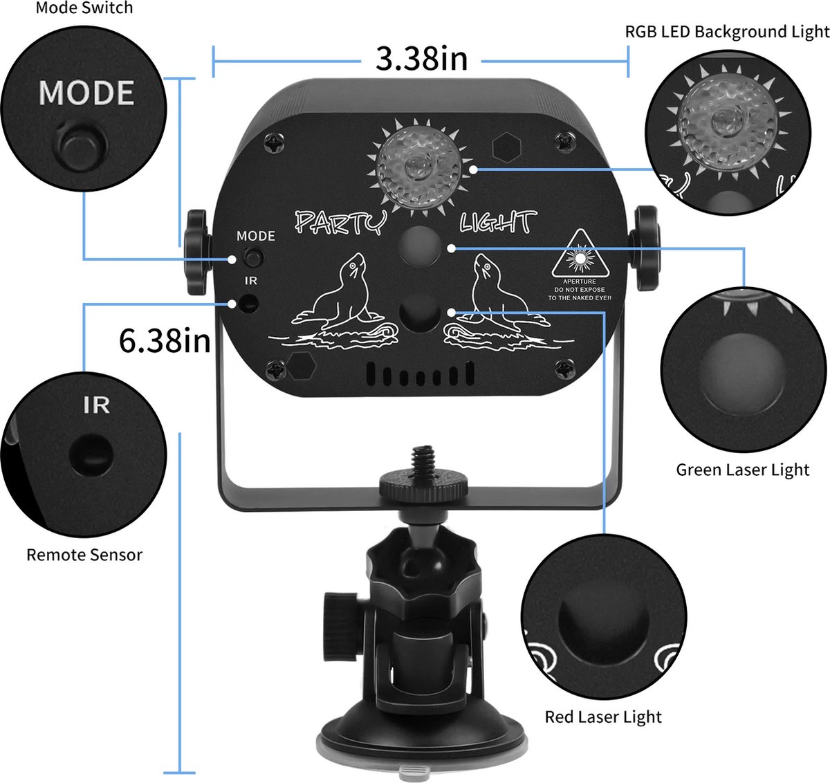 DJLicht USB mini led disco licht RGB - dj - laser - projector - Effect - met accu en zuignap – foto 3