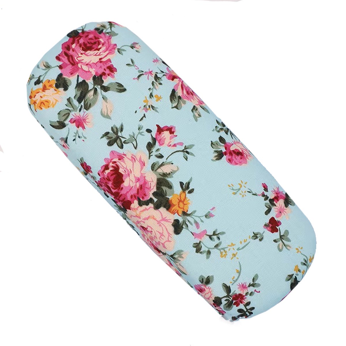 Brillenkoker lichtblauw met een motief van grote bloemen