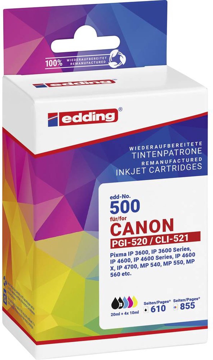 Edding EDD-500 inktcartridge 5 stuk(s) Compatibel Zwart, Cyaan, Magenta, Geel