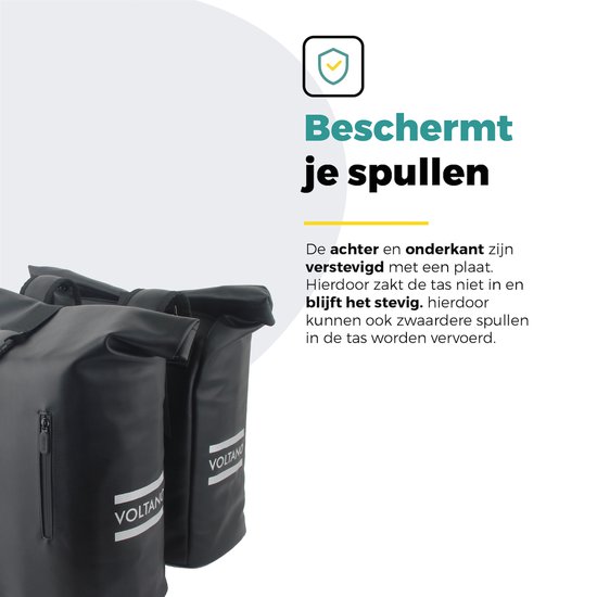 Voltano Dubbele Fietstas Rolltop E-bike Pro - Zwart - 48 Liter - 100% Waterdicht - Fietstassen Electrische Fietsen