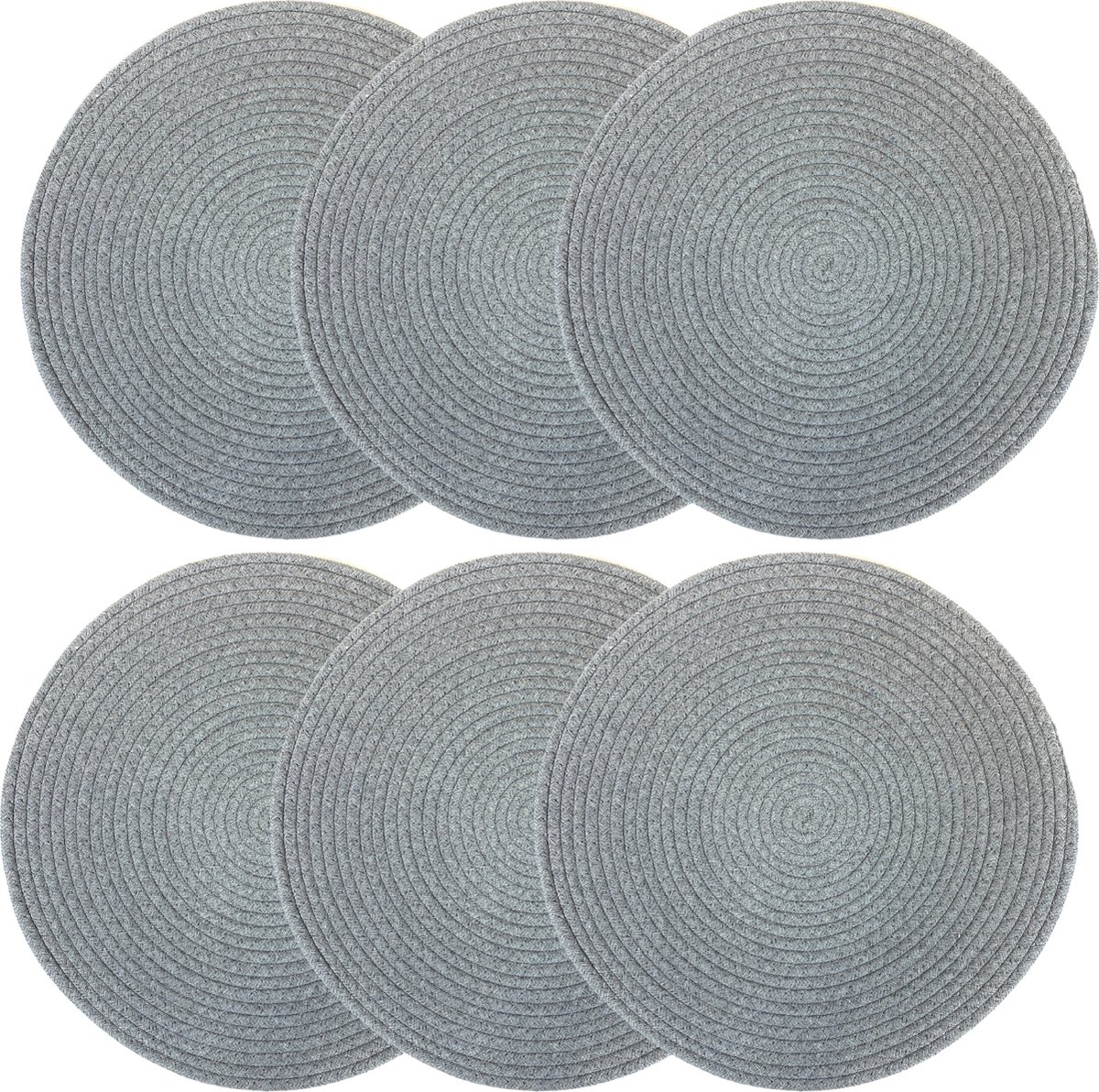 6x Luxe Placemat DAV grijs - ø 39 cm - polypropyleen - tafeldecoratie - tafelaccessoires - onderleggers