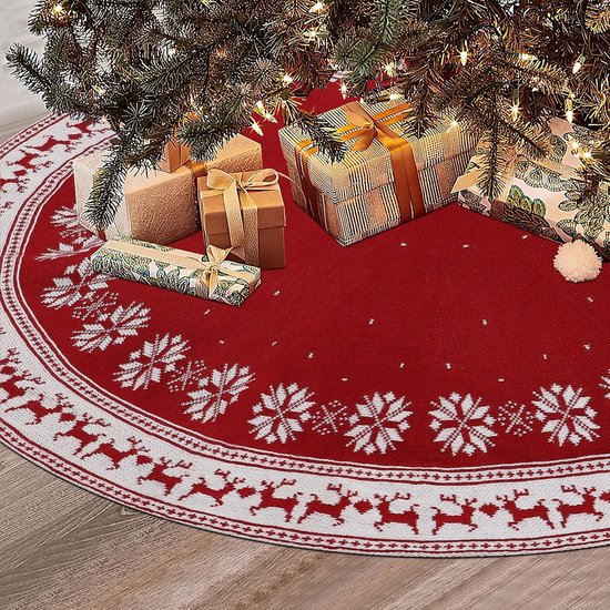 Grote Gebreide Kerstboomrok 112 cm Crèmewit Diamantpatroon Rustieke