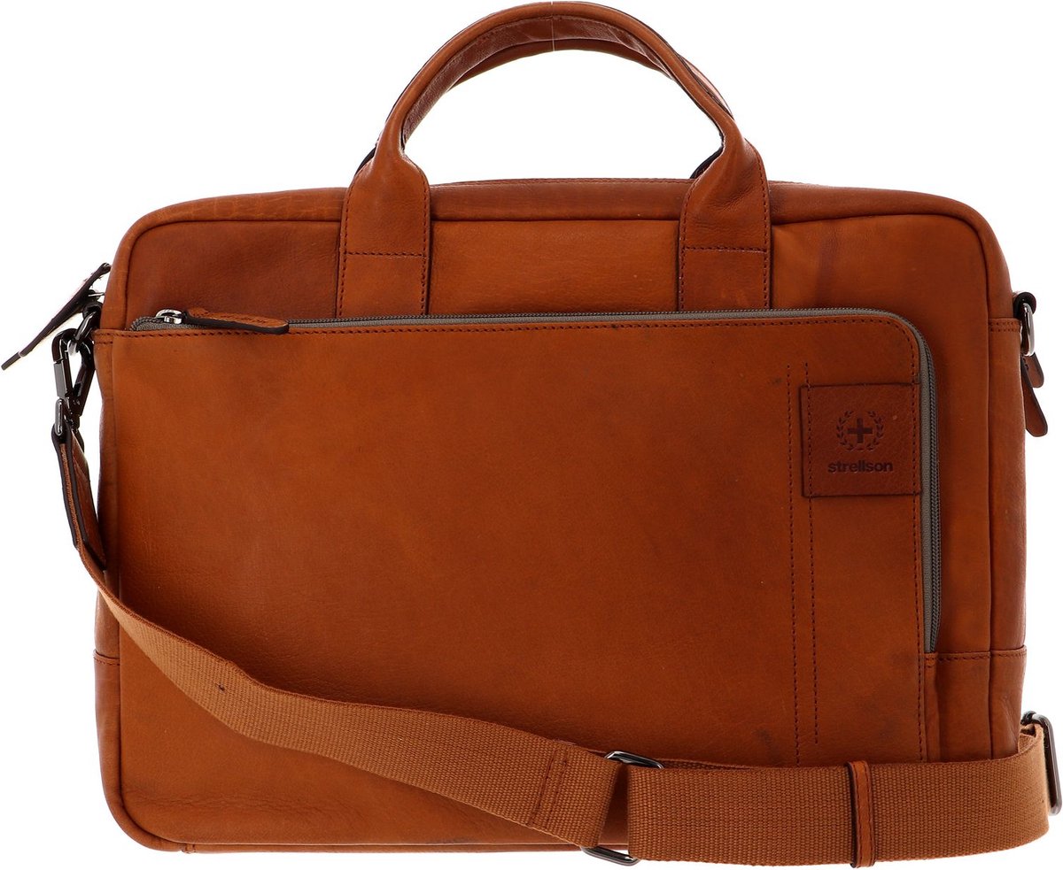 strellson Leren Schoudertas Handtas met laptopvak Hyde Park BriefBag SHZ Cognac Bruine