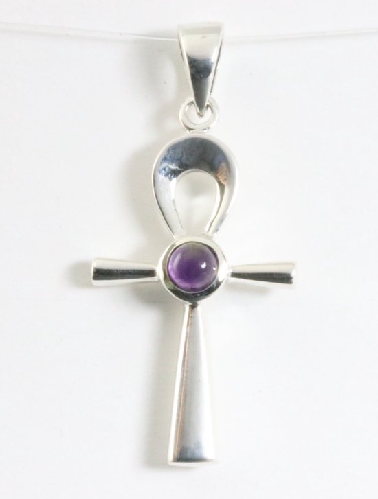 Pendentif ankh en argent fin avec améthyste