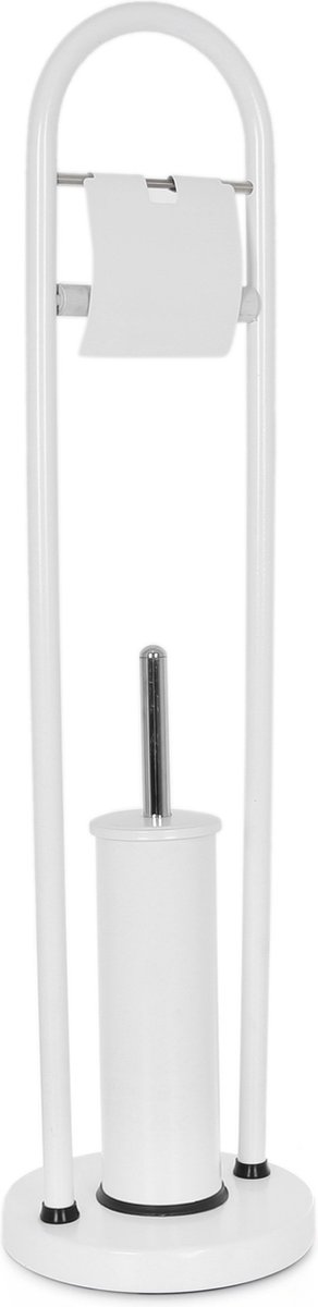 Tiss® Toiletonderbouwset 30x16.5x80cm - Roestvrij - Toiletborstel WC set - Verchroomde Toiletrolhouder en Borstelhouder met Zwaargewicht Basis - Wit