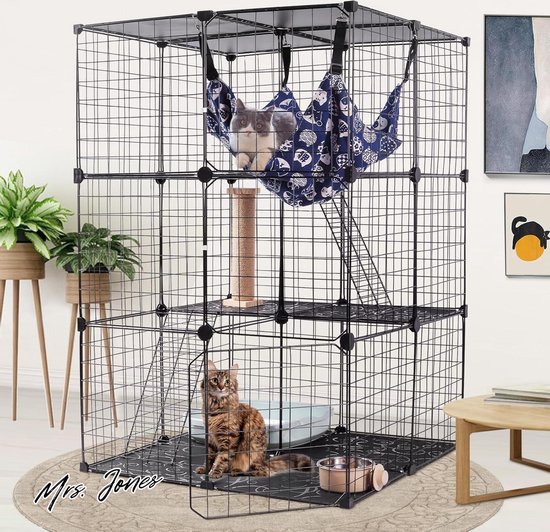 Kattenkooi Indoor Verblijven 3-laags Doe-het-zelf Kattenbox met Hangmat