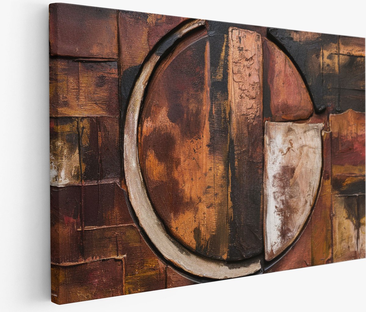 Saammp Muurcirkel Hout - Schotse Hooglander Koe in een bos - Dieren - Portret - Ø 80 - Wandcirkel - Wanddecoratie Cirkel - muurdecoratie Woonkamer - Slaapkamer decoratie - Rond Schilderij