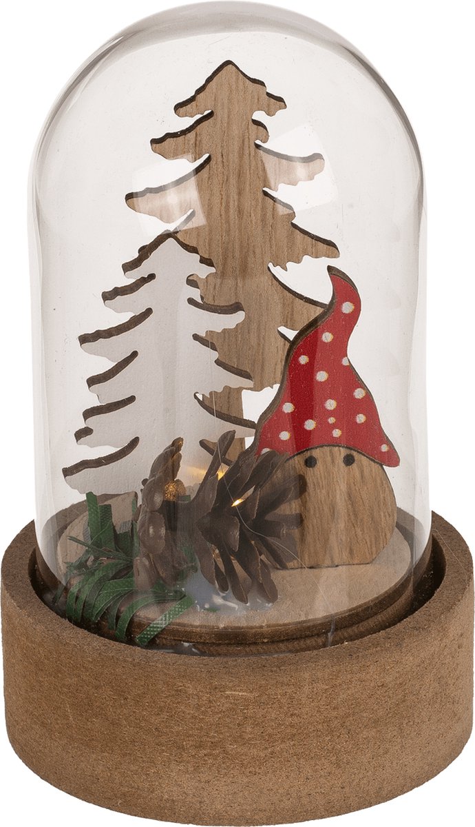 Mini winter- en kerst scene onder stolp met kerstbomen