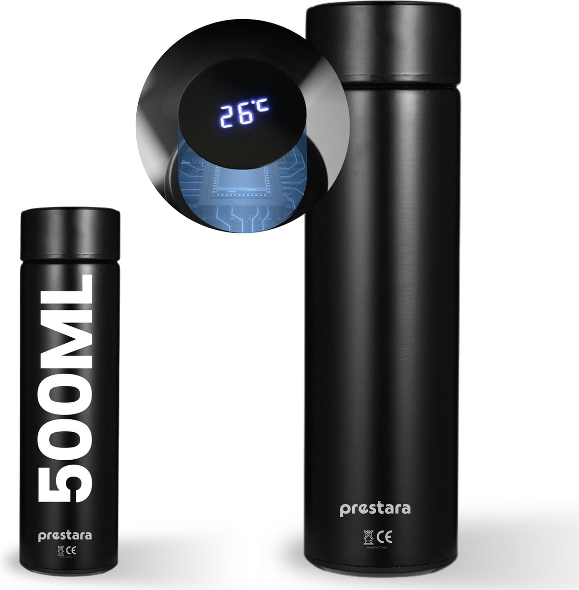 Prestara - Slimme thermosfles 500 ml - met LCD temperatuurdisplay - RVS & lekvrij