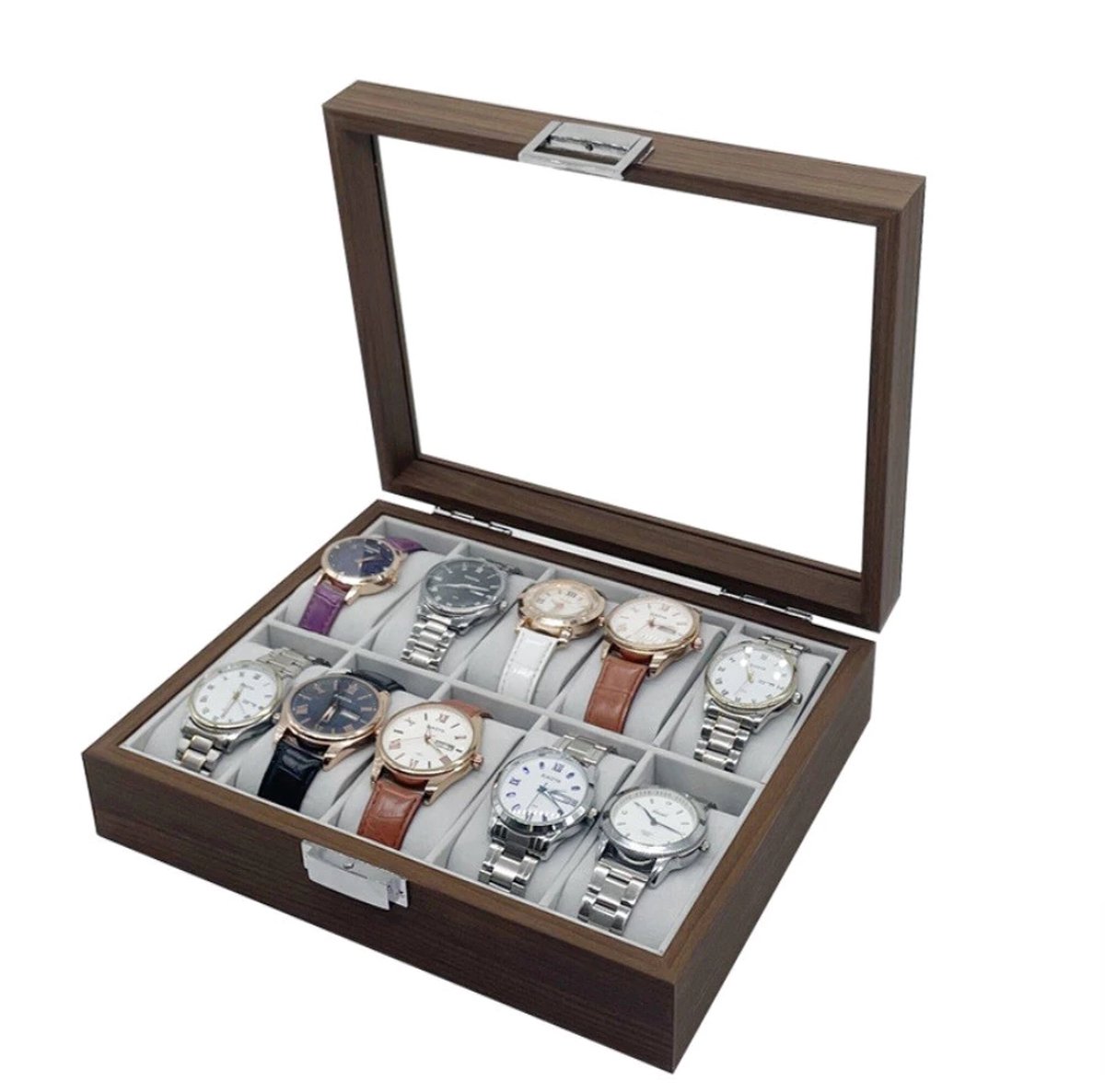 Luxe Horlogedoos geschikt voor 10 horloges - Horloge opbergdoos Hout - Horlogebox met 10 Vakken