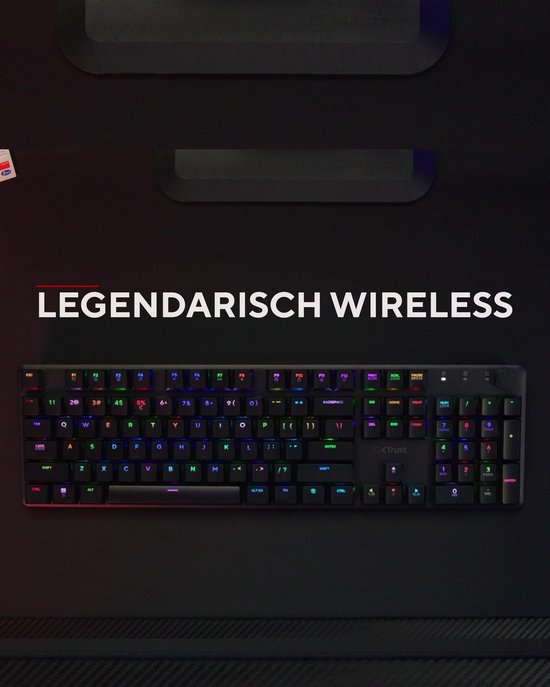 Trust GXT 868 Torix - Clavier gaming mécanique sans fil - Full RGB - Interrupteurs White - Qwerty US - Zwart