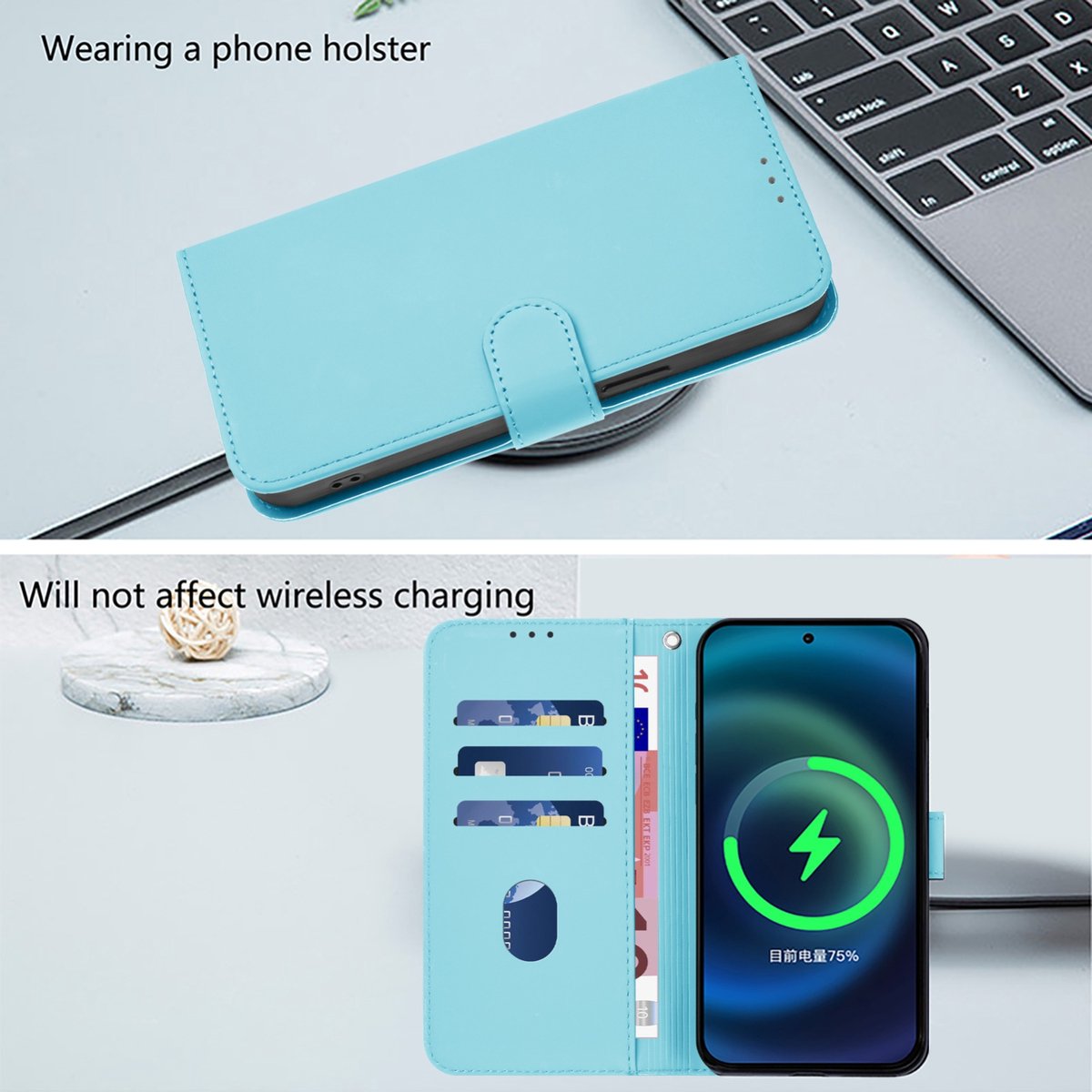 Mobigear Telefoonhoesje geschikt voor Apple iPhone 16 Hoesje | Mobigear Urban Wallet Bookcase Portemonnee | Pasjeshouder voor 3 Pasjes | Telefoonhoesje voor Pinpas / OV Kaart / Rijbewijs - Blauw