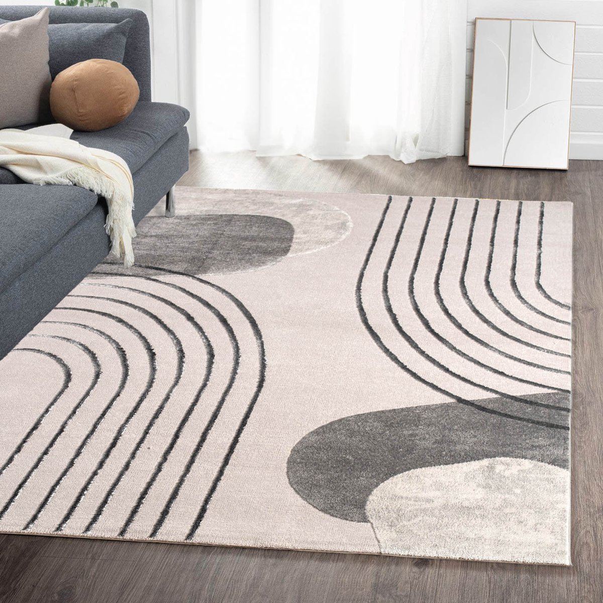 Flycarpets Evora Japandi Vloerkleed Grijs – Laagpolig Tapijt Woonkamer – 200x290 cm