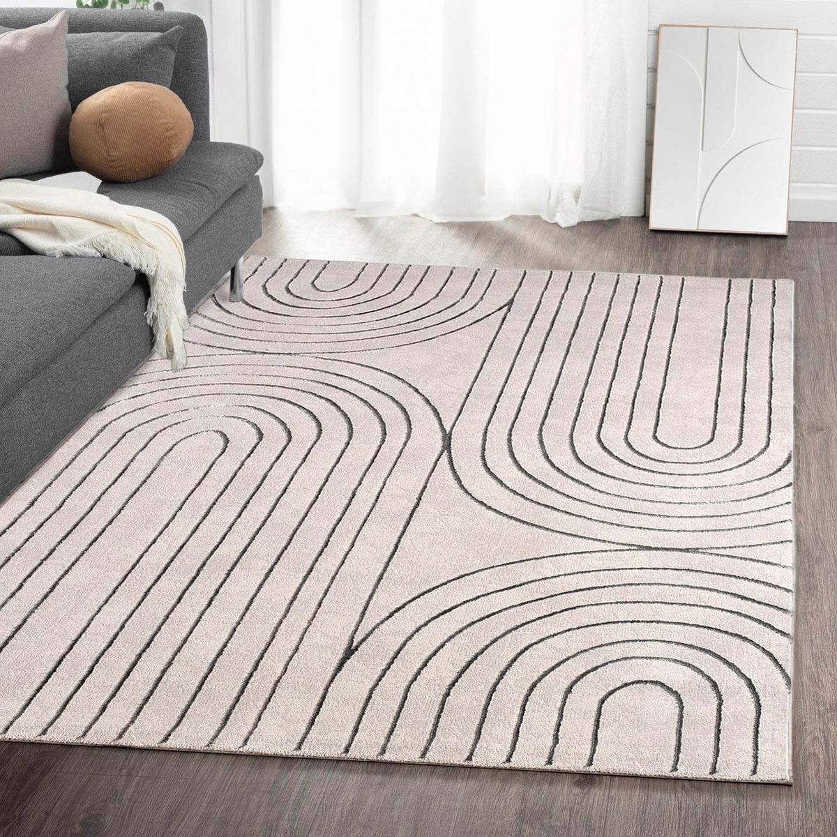 Flycarpets Evora Japandi Vloerkleed Grijs – Laagpolig Tapijt Woonkamer – 80x300 cm