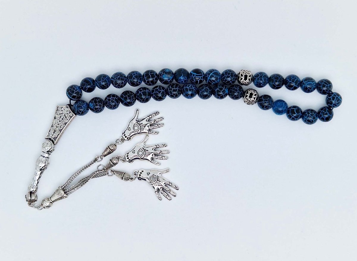 Handgemaakte tesbih "tasbih" natuursteen "Blauwe harmonie" - Aantal kralen 33 - Diameter kralen 10 MM - met metaal tassel "model 7" - Een mooi cadeau-idee