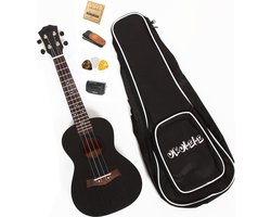 WK Knobbout 26 inch Tenor Ukelele -Exclusive natuurlijk geheel stuk hout -Professionele studie 26 inch natuur sapele hout-Inclusief accessoires- Zwart