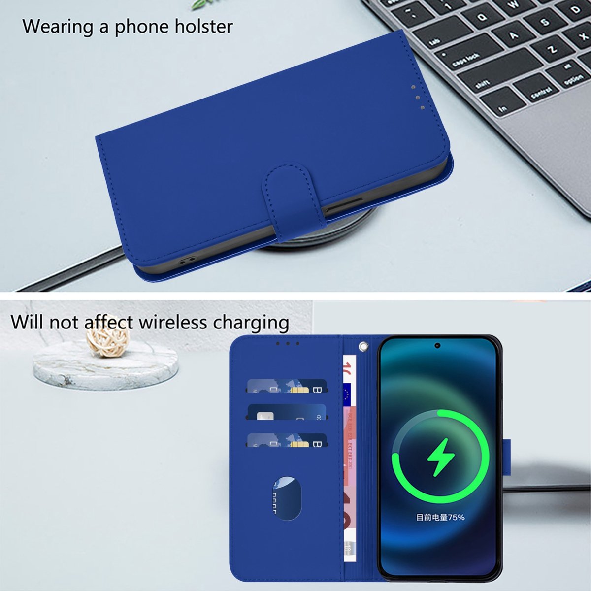 Mobigear Telefoonhoesje geschikt voor Apple iPhone 16 Plus Hoesje | Mobigear Urban Wallet Bookcase Portemonnee | Pasjeshouder voor 3 Pasjes | Telefoonhoesje voor Pinpas / OV Kaart / Rijbewijs - Donkerblauw