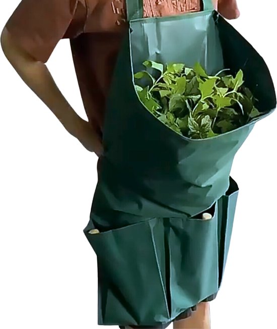 Tuinschort - Tuinzak - Tuinafvalzak - Moestuin - Oogstzak - Onkruidverdelger - Drie opbergzakken voor gereedschap - Waterdicht - Slijtvast - Big bag - Groen