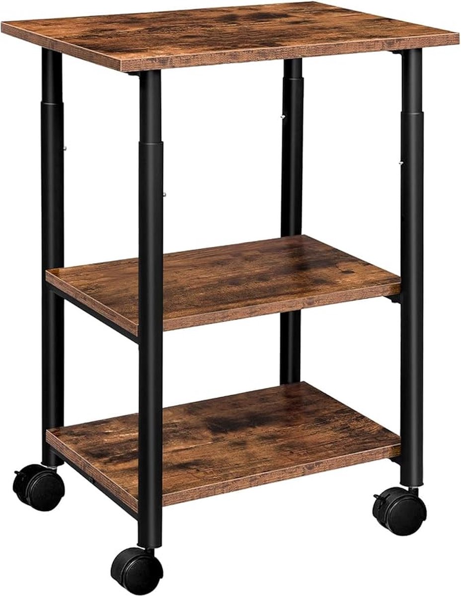 Printertafel - printerwagen met 3 niveaus - in hoogte verstelbaar - eenvoudig te monteren - 48,5 x 40 x 67 cm - voor kantoor - school - thuis EBF03PS01