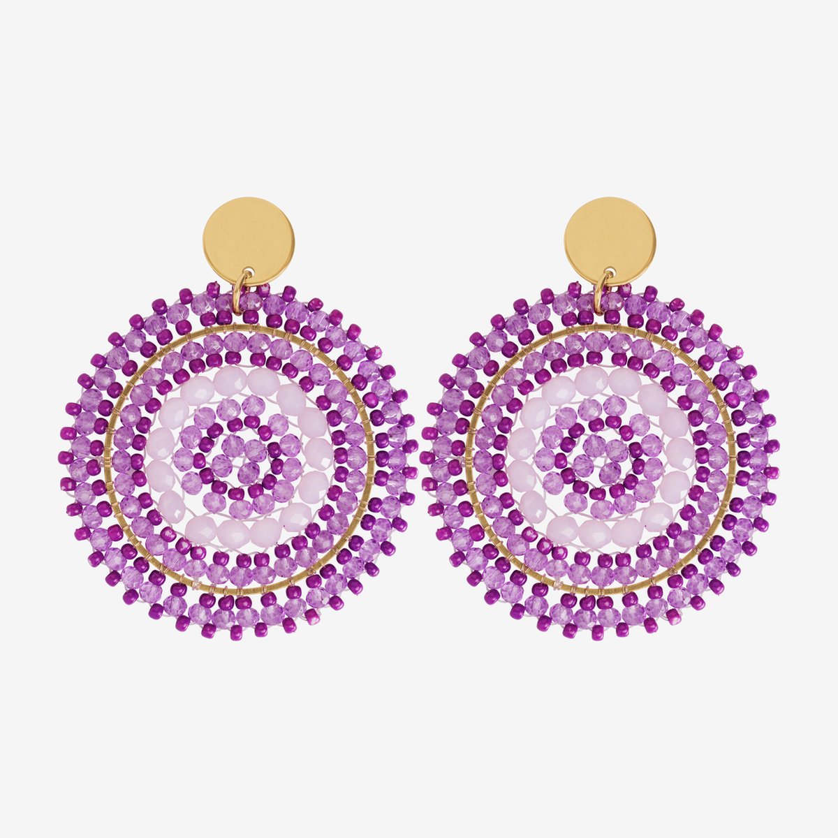 Eleganza Purple Beads Round Earrings Gold