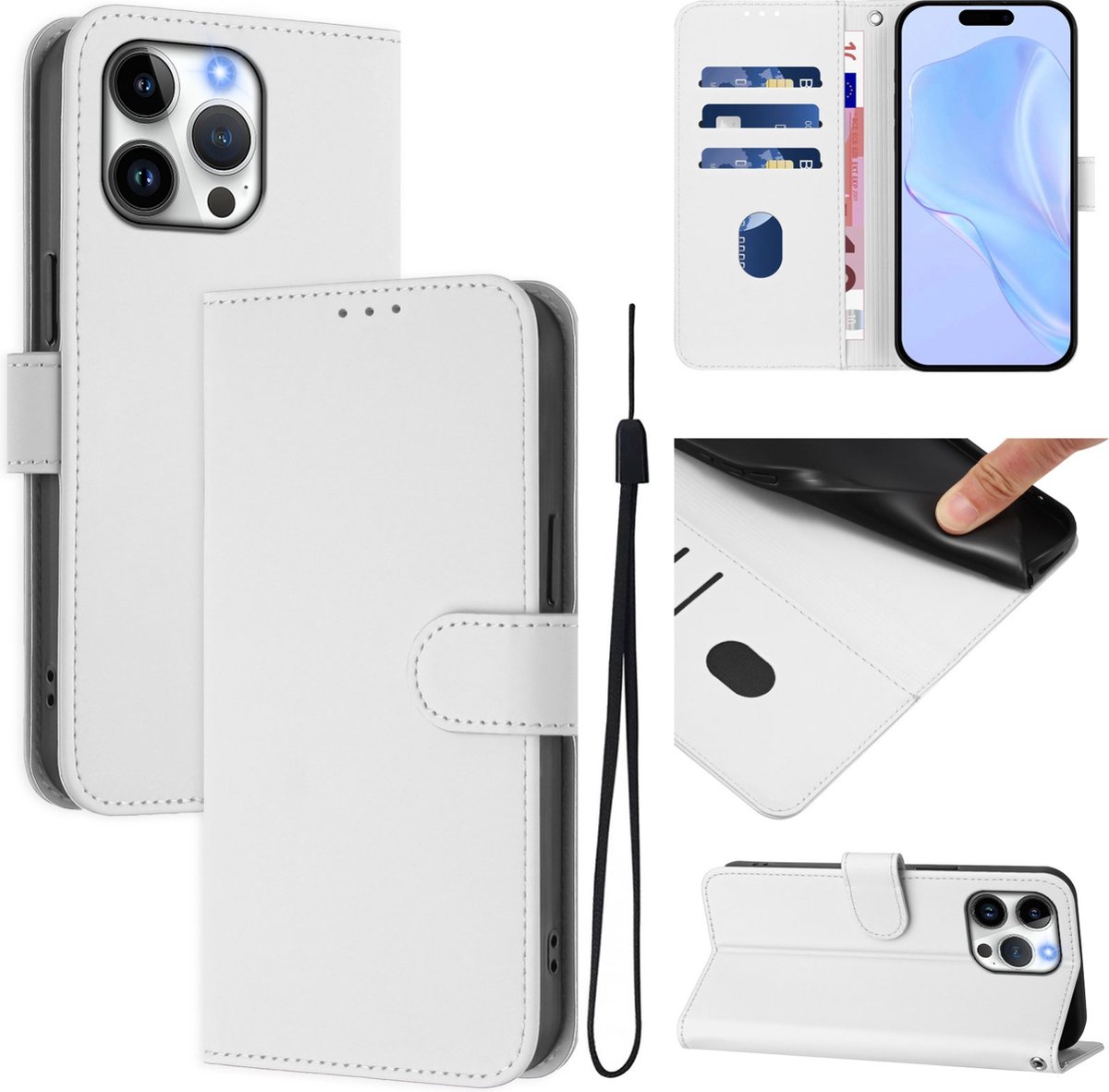 Mobigear Telefoonhoesje geschikt voor Apple iPhone 16 Pro Max Hoesje | Mobigear Urban Wallet Bookcase Portemonnee | Pasjeshouder voor 3 Pasjes | Telefoonhoesje voor Pinpas / OV Kaart / Rijbewijs - Wit