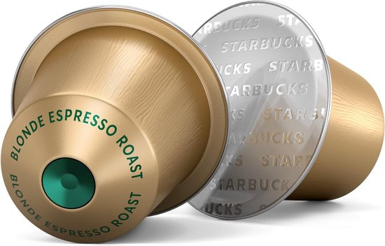 Gouden Nespresso cup met de tekst 'Blonde Espresso Roast' en een groen detail.